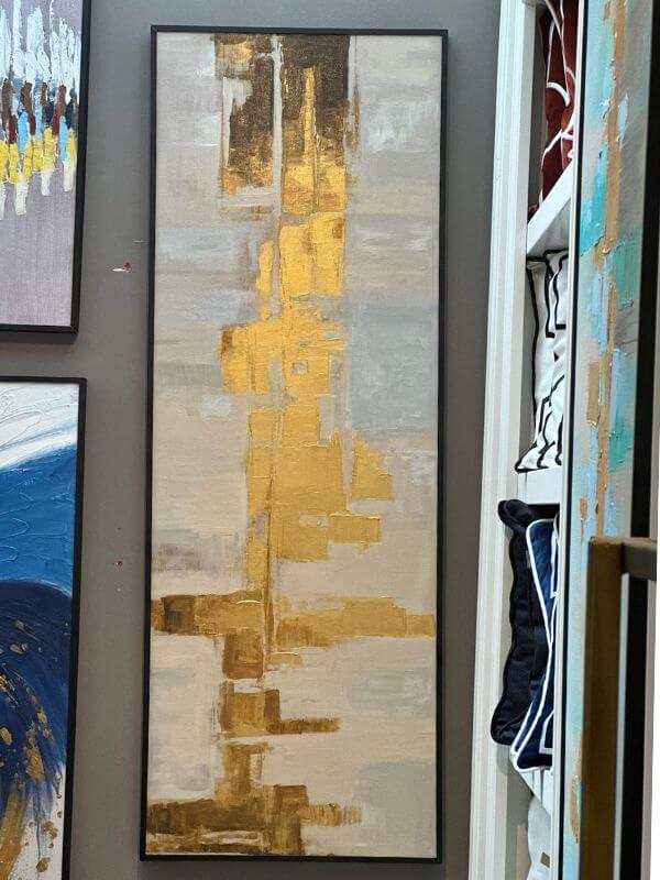 Golden Layers – Abstract Oil Painting on Canvas with Black Metal Frame