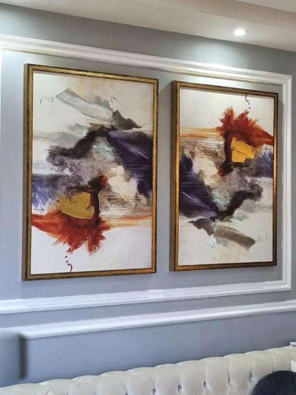 Crimson Tide A – Abstract Canvas with Antique Gold Wood Frame