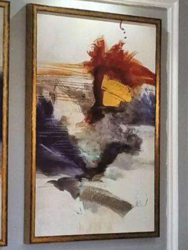 Crimson Tide B – Abstract Canvas with Antique Gold Wood Frame