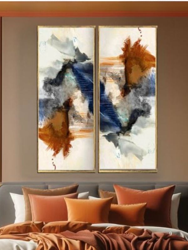 Aurora – Abstract Canvas with Antique Gold Wood Frame, 50 × 130 cm