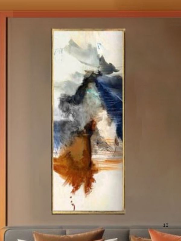 Aurora – Abstract Canvas with Antique Gold Wood Frame, 50 × 130 cm