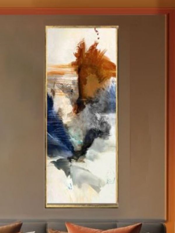 Aurora – Abstract Canvas with Antique Gold Wood Frame, 50 × 130 cm