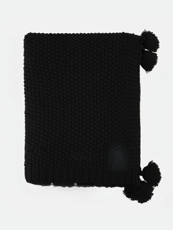 Black Knitted Throw Blanket with Tassels – Soft Textured Single Sofa Throw (130 x 170 cm)