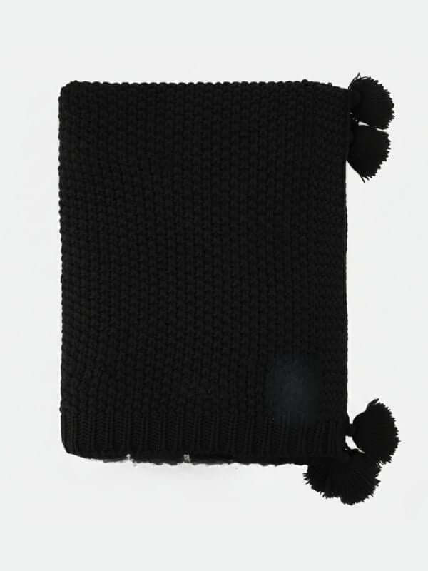 Black Knitted Throw Blanket with Tassels – Soft Textured Single Sofa Throw (130 x 170 cm)