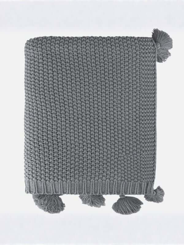 Gray Knitted Throw Blanket with Tassels – Soft Textured Single Sofa Throw (130 x 170 cm)