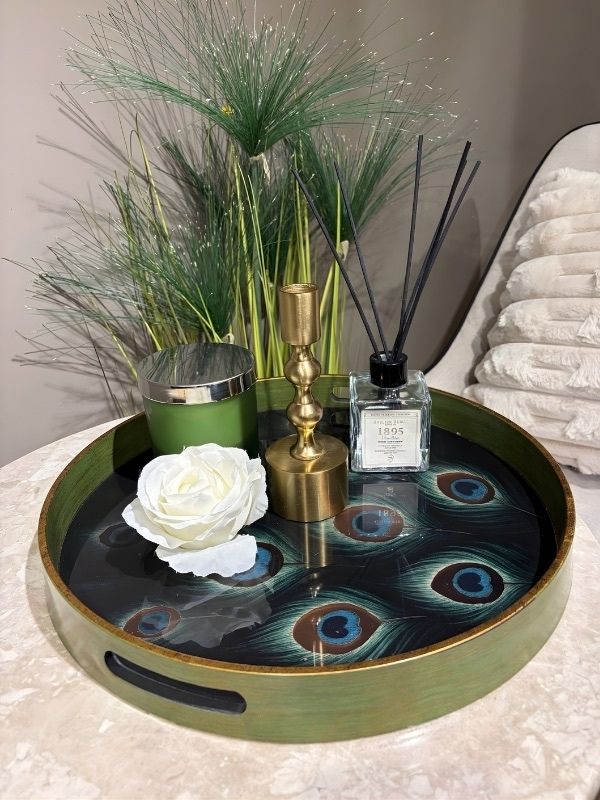 Decorative Glass Tray – Gold & Black