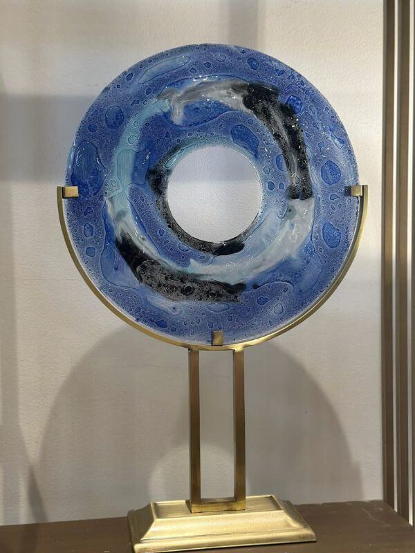 Blue Moonlight Glass on Brass Decorative Object
