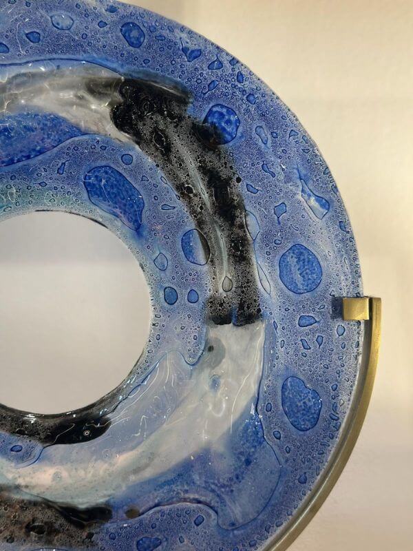 Blue Moonlight Glass on Brass Decorative Object