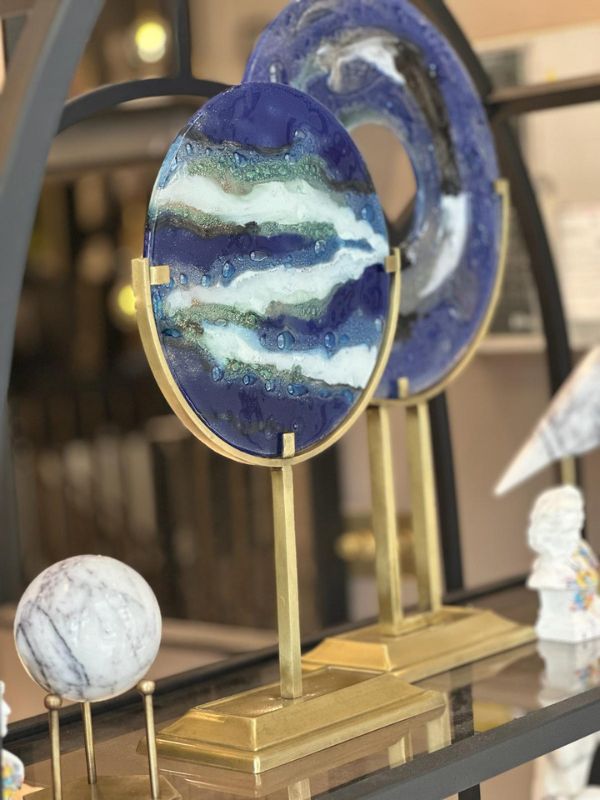 Blue Glass on Brass Decorative Object – Luxury Home Accessory