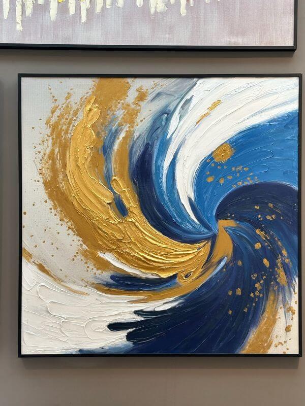 Cosmic Flow – Abstract Oil Painting on Canvas with Black Metal Frame