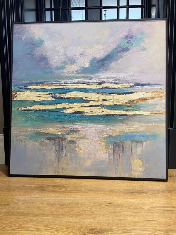 Calm Horizon – Abstract Oil Painting on Canvas with Black Metal Frame
