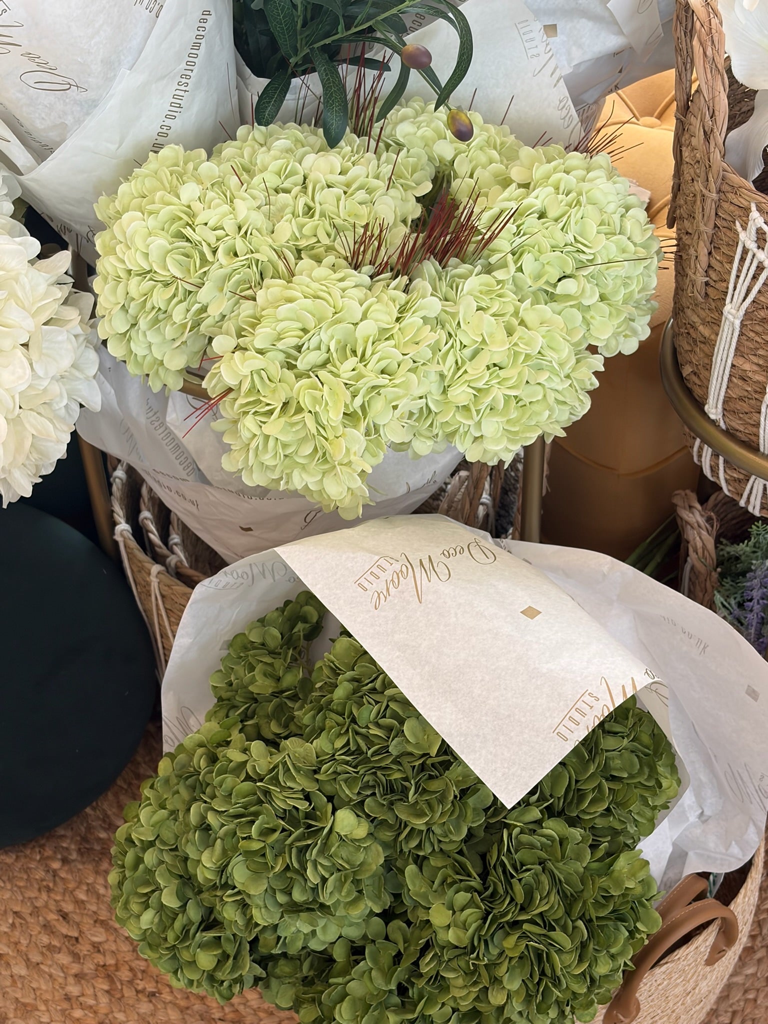 Artificial Hydrangea Stem, Green