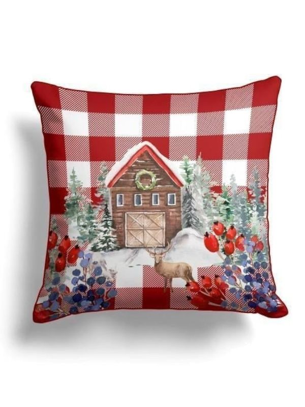 Winter Cabin Checkered Cushion Cover – 43x43 cm, Piped Edges