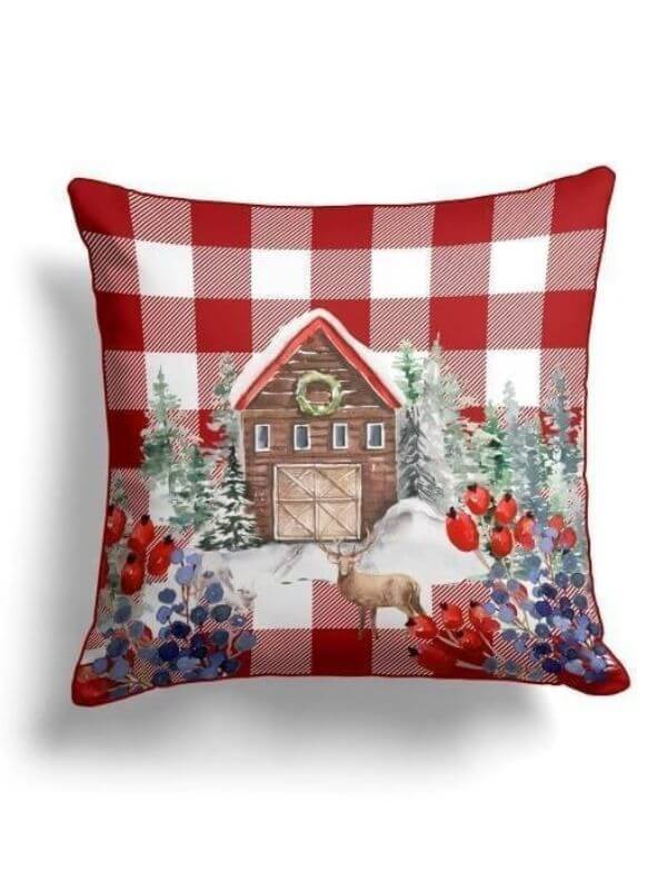 Winter Cabin Checkered Cushion – 43x43 cm, Piped Edges