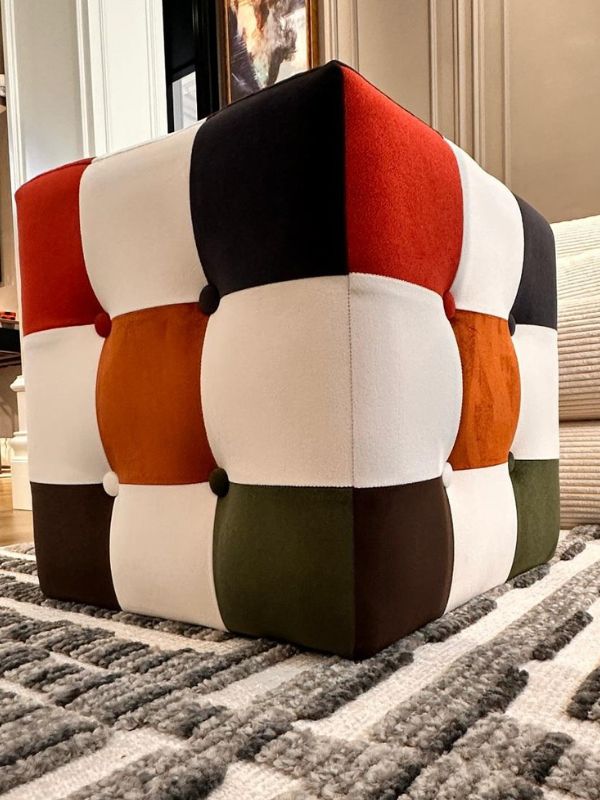 Colorful Cube Ottoman – Vibrant Velvet Accent
