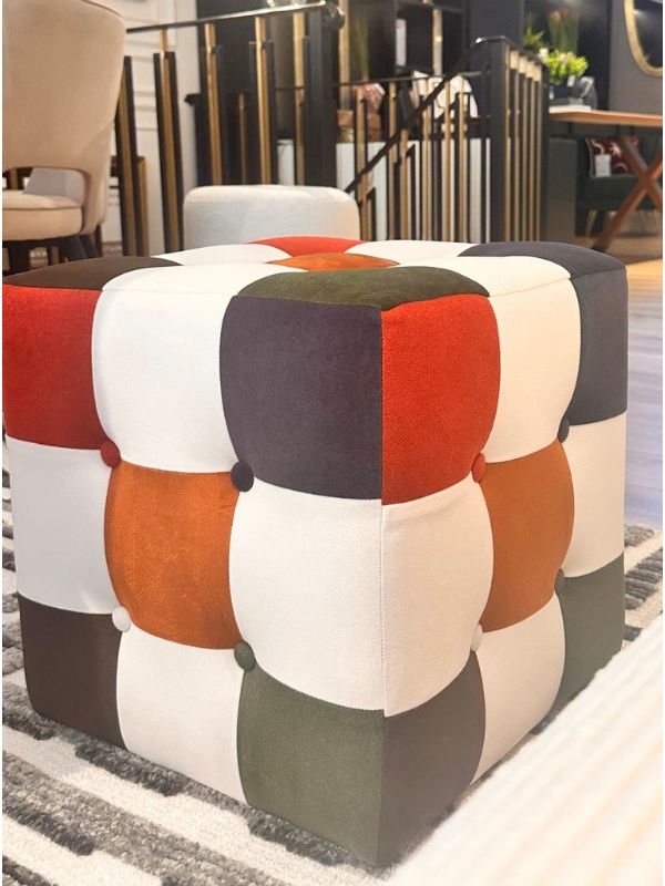 Colorful Cube Ottoman – Vibrant Velvet Accent