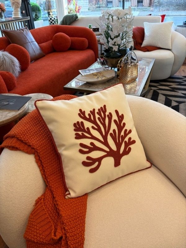 Coral Embroidered Cushion Cover | 45×45 cm