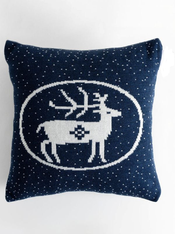 Nordic Reindeer Knit Cushion – Navy Blue (45x45 cm)