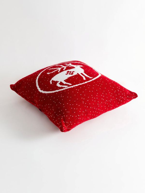 Nordic Reindeer Knit Cushion – Red (45x45 cm)
