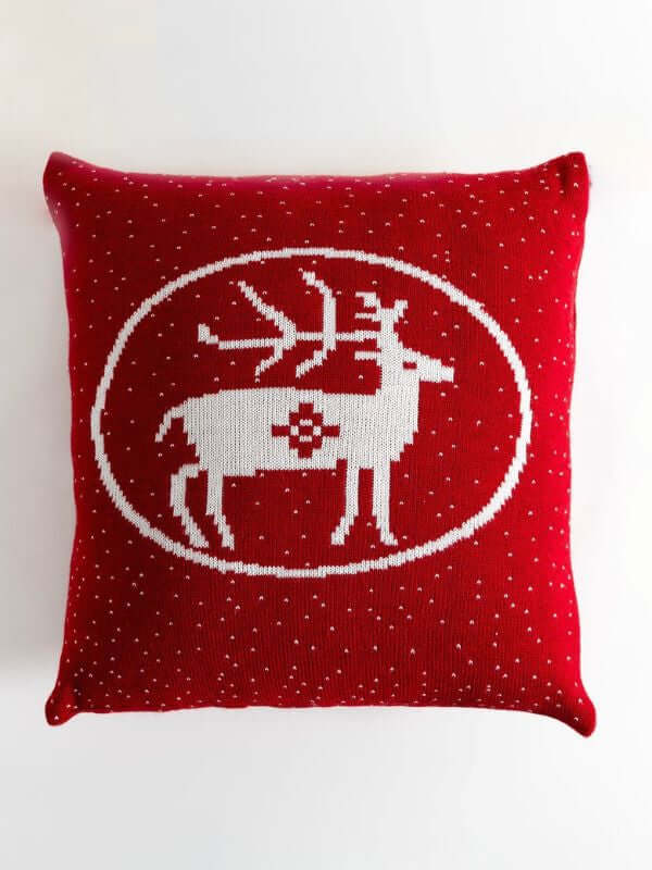 Nordic Reindeer Knit Cushion – Red (45x45 cm)