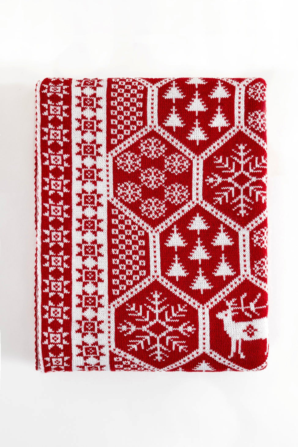 Nordic Red Reindeer Knit Throw – 130x170