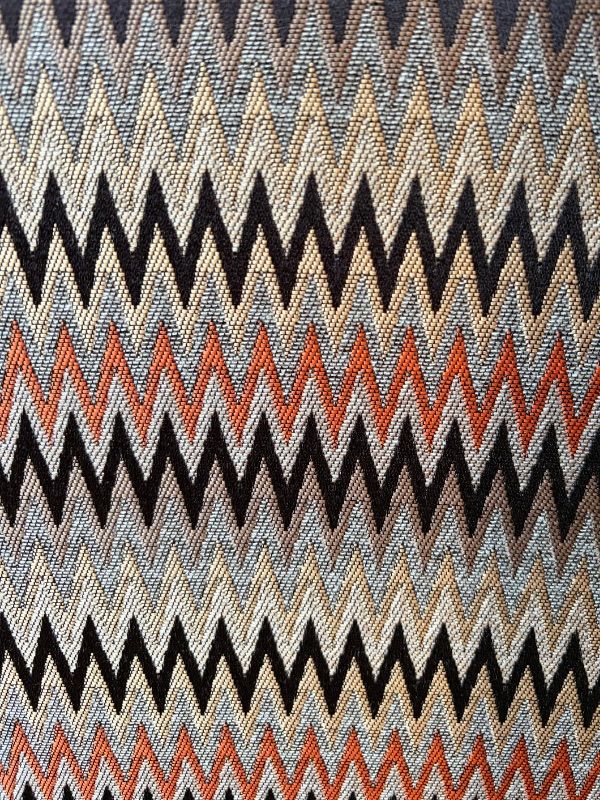 Velvet Cube Pouf – Orange & Multi Zigzag Fabric Accent (43 x 40 cm)