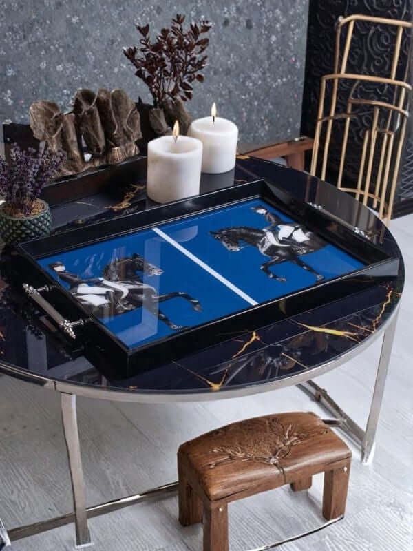 Decorative Glass Serving Tray Horse Design