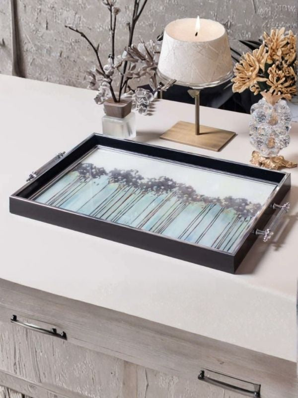 Decorative Glass Serving & Presentation Tray – Tree Pattern
