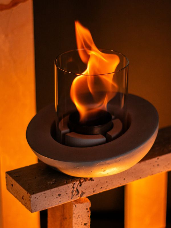 Decorative Glass-Topped Concrete Fireplace – Stylish Miniature Hearth Accent