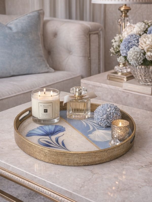 Decorative Glass Tray – Gold & Blue