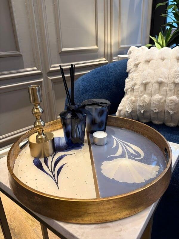 Decorative Glass Tray – Gold & Blue