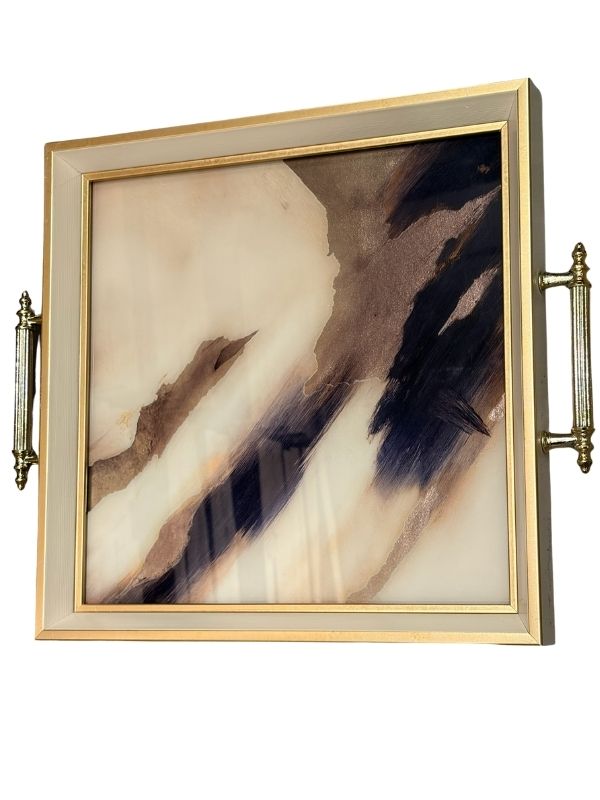 Decorative Glass Tray – Gold & White