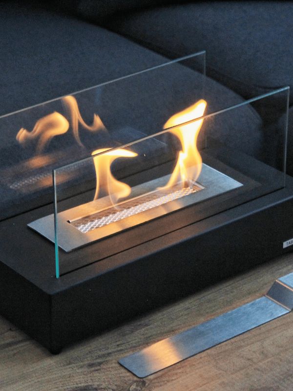 Decorative Luxe Flame Concrete & Glass Fireplace – Modern Hearth Accent