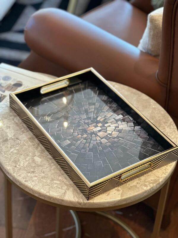 Decorative Rectangular Serving Tray with Side Handles