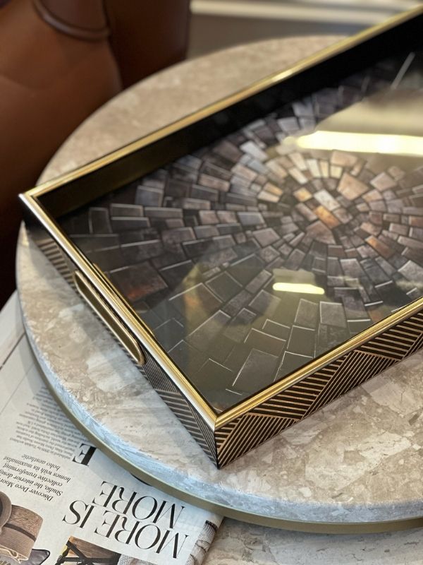 Decorative Rectangular Serving Tray with Side Handles