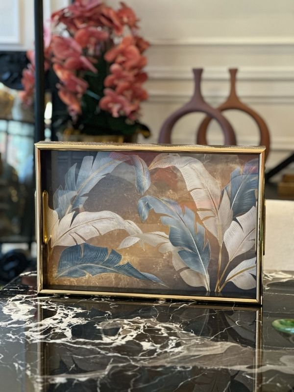 Decorative Rectangular Serving Tray with Side Handles