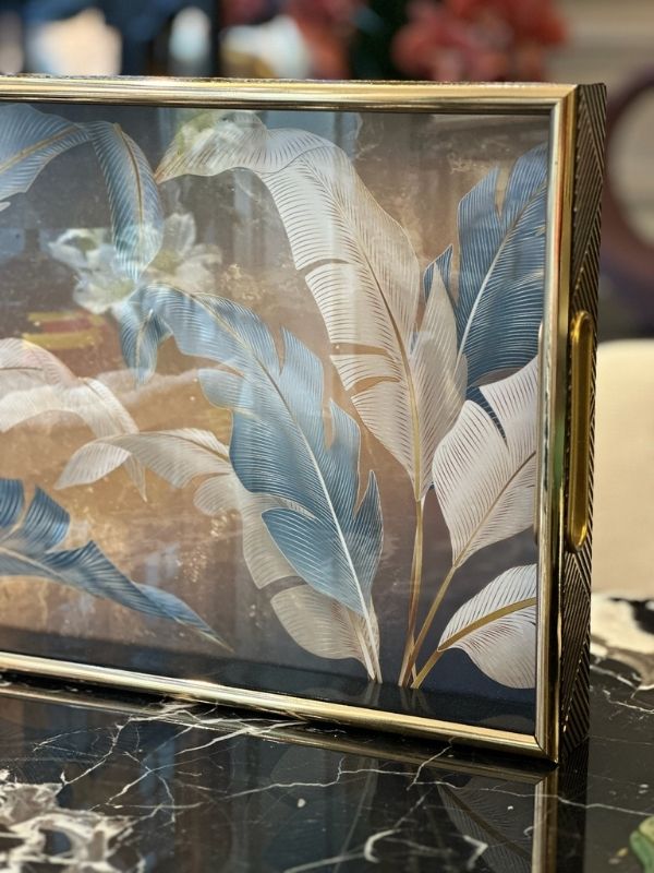 Decorative Rectangular Serving Tray with Side Handles