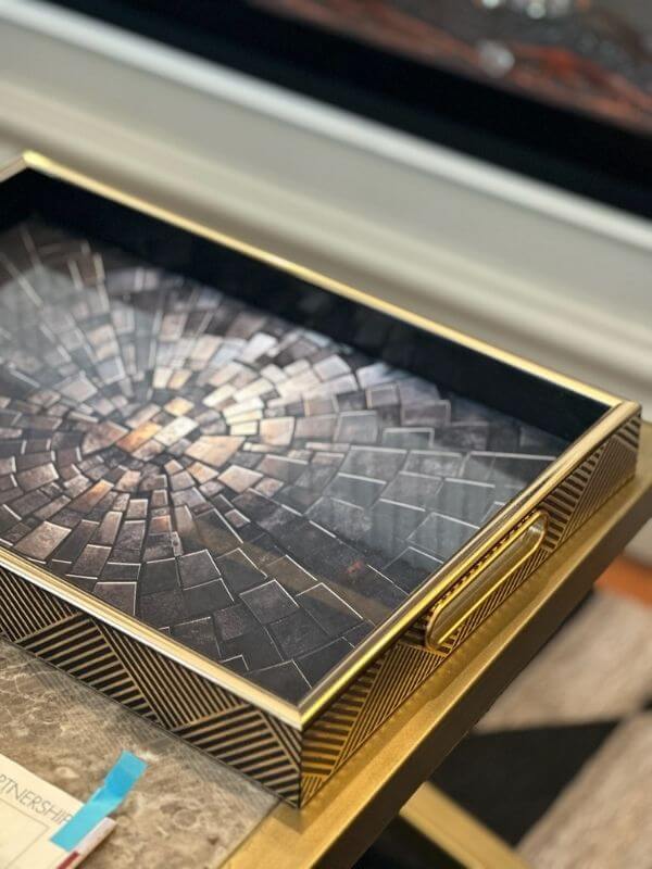 Decorative Rectangular Serving Tray with Side Handles