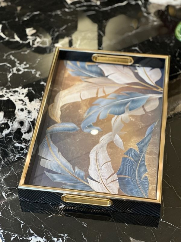 Decorative Rectangular Serving Tray with Side Handles