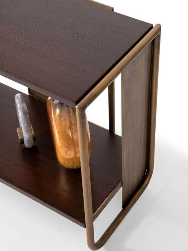 ISABEL BRASS AND WOOD CONSOLE TABLE