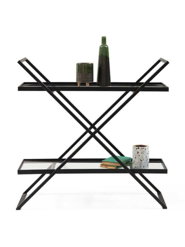 JOHNSON BLACK STEEL AND GLASS CONSOLE TABLE