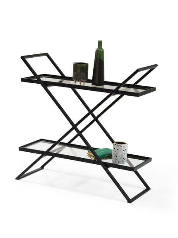 JOHNSON BLACK STEEL AND GLASS CONSOLE TABLE
