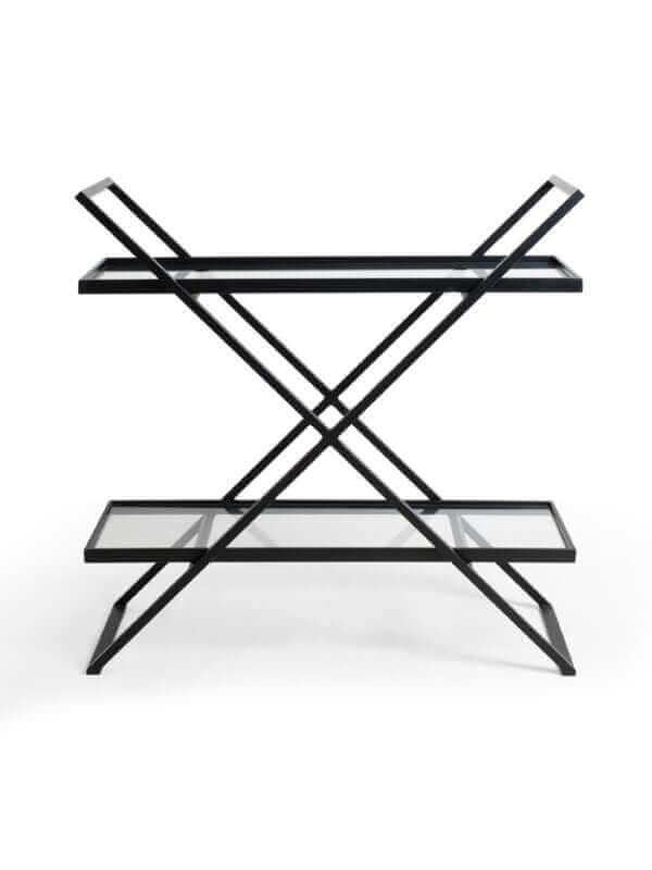 JOHNSON BLACK STEEL AND GLASS CONSOLE TABLE