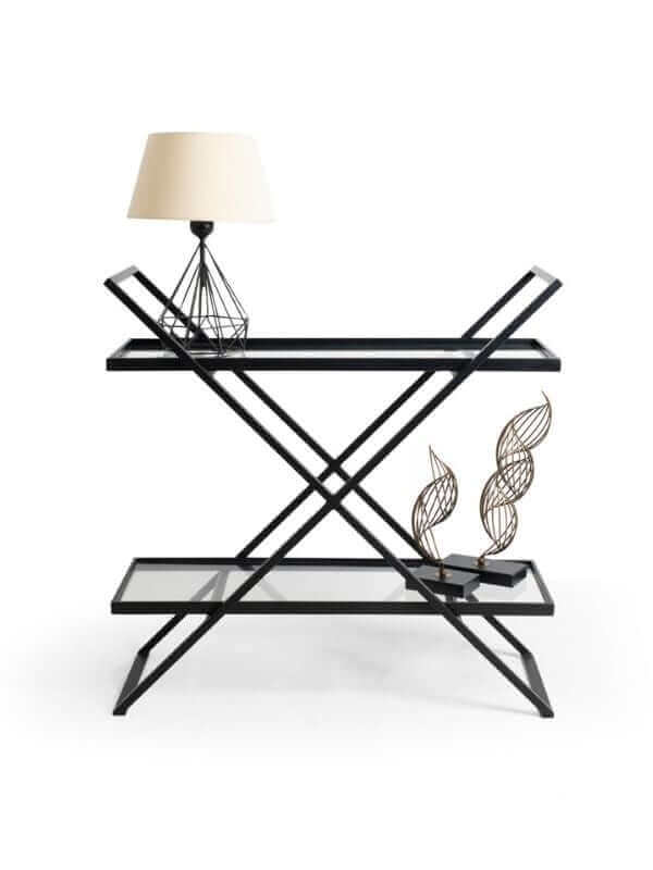 JOHNSON BLACK STEEL AND GLASS CONSOLE TABLE