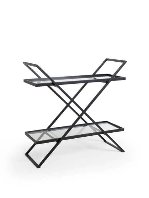 JOHNSON BLACK STEEL AND GLASS CONSOLE TABLE