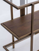 LATTE BRASS AND WOOD SEAT BACK CONSOLE TABLE