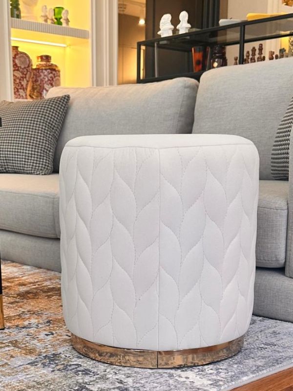 Leaf Patterned Velvet Ottoman – Sculptural Seating Accent