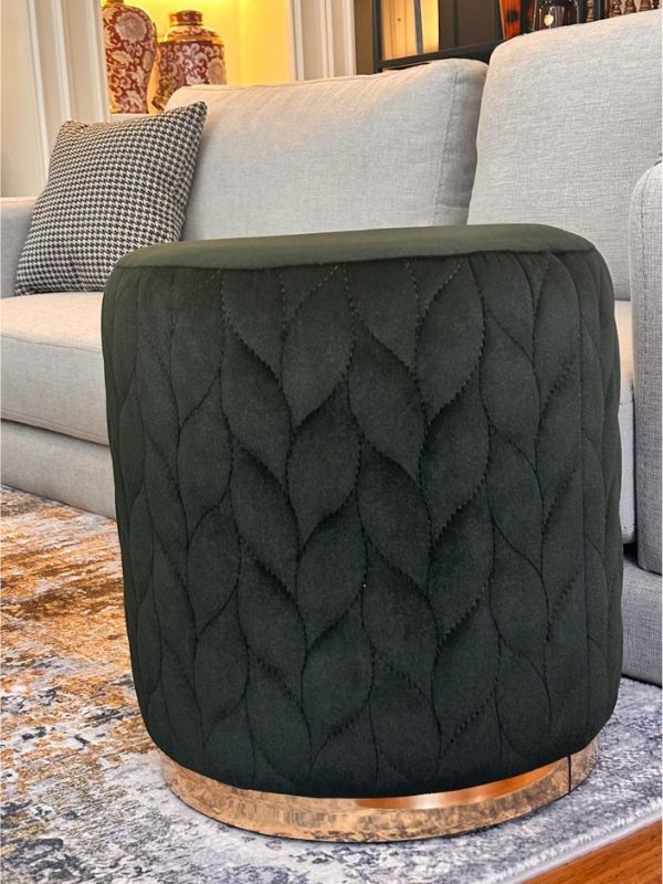Leaf Patterned Velvet Ottoman – Sculptural Seating Accent