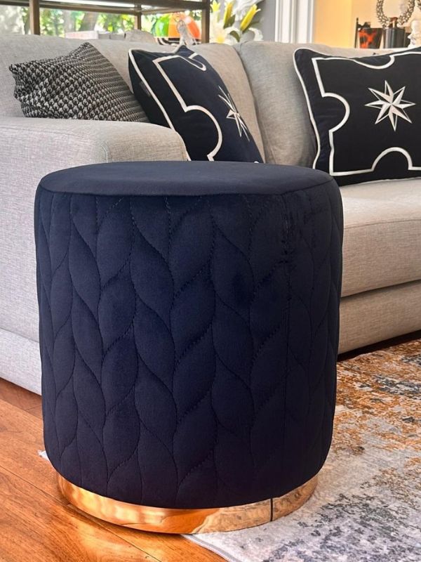 Leaf Patterned Velvet Ottoman – Sculptural Seating Accent