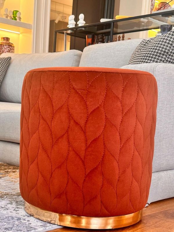 Leaf Patterned Velvet Ottoman – Sculptural Seating Accent